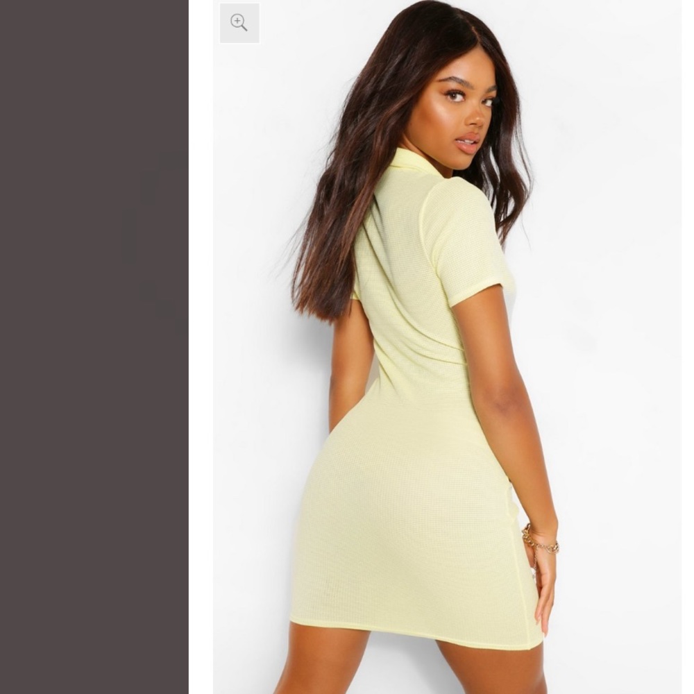 Boohoo Waffle Knit Polo Dress yellow size us 6